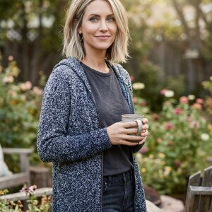 Chico's Zenergy Cotton Cashmere Blend Ombre Hooded Cardigan Womens Size 1 Med 8